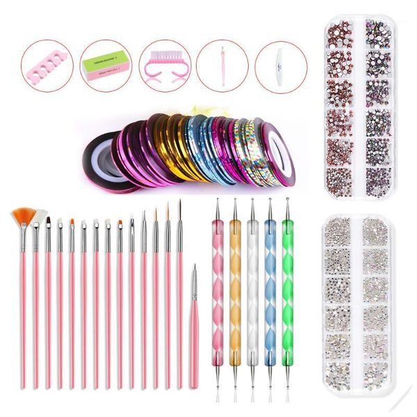 

nail rhinestone with dotting pen & brush &nail file clear flat bottom multi-size crystals art 3d decoration strass gem1, Silver;gold