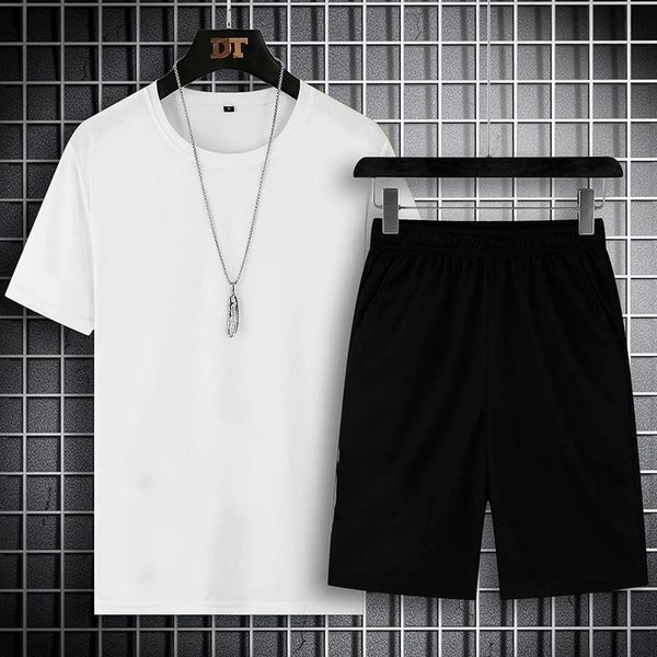 

men's tracksuits summer casual classic solid color sports suit short-sleeved t-shirt fashion clothing, Gray