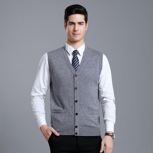 

men's vests winter slim fit sleeveless pure 100% soft wool knitting pullover casual sweater vest v-neck solid color, Black;white