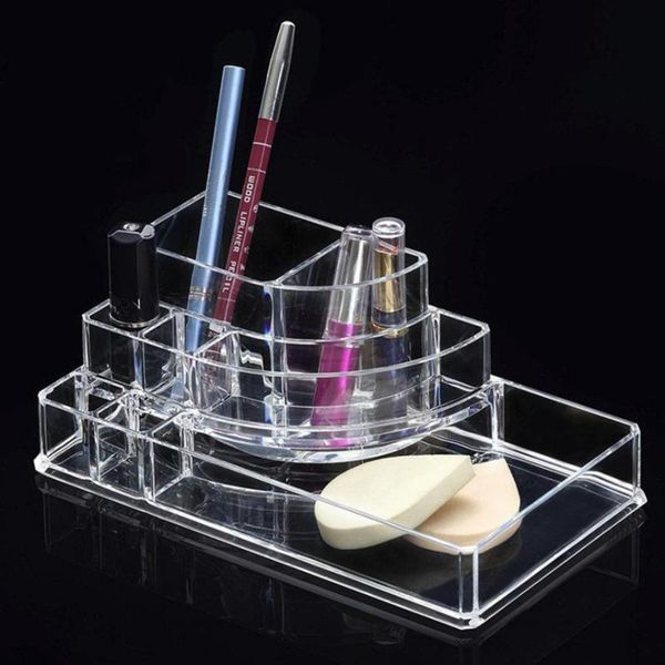 

grids clear acrylic lipstick jewelry storage box makeup cosmetic organizer case tools brush holder display stand #m boxes & bins