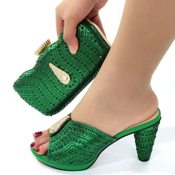 

dress shoes elegant green women match purse with crystal decoration african pumps and handbag set cr126,heel 9cm, Black