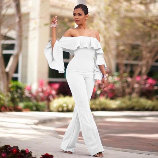 

women's jumpsuits & rompers adfvat slash collar elegant women skinny straight long pants romper flare sleeve party smr9586, Black;white