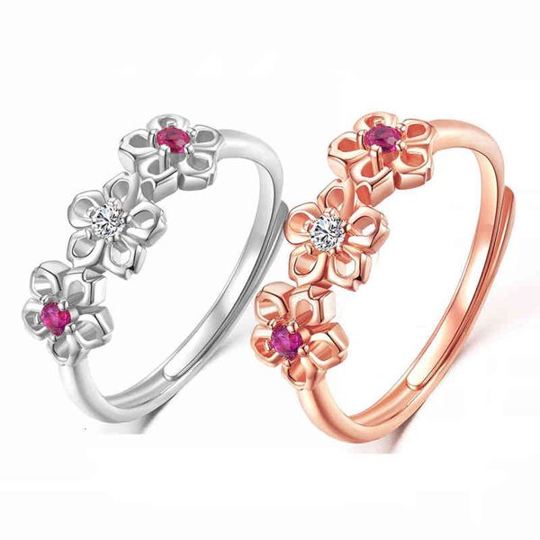 

korean accsori lucky grass rose gold plated plum ring, flower ring, Silver