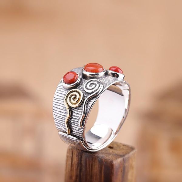 

cluster rings original design moonstone ring for women luxury real 925 sterling silver adjustable fine jewelry accessories, Golden;silver