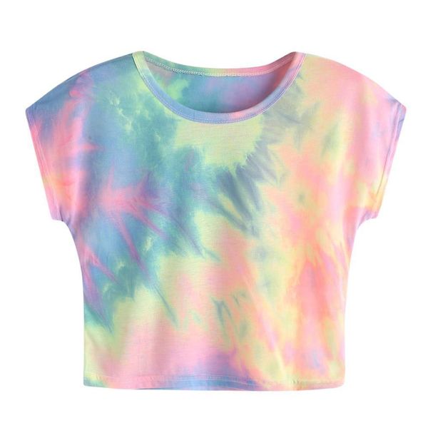 

colorful tie dye womens t shirts short sleeve casual loose slim tees camiseta mujerl3, White