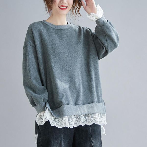 

autumn winter hoodies women long sleeve patchwork lace crochet fashion sweatshirts thick warm pullover moletom feminino 2021 women's &, Black