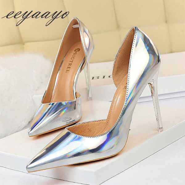 

dress shoes 2021 spring women pumps .5cm high metal heels pointed toe shallow office ladies silver thin, Black