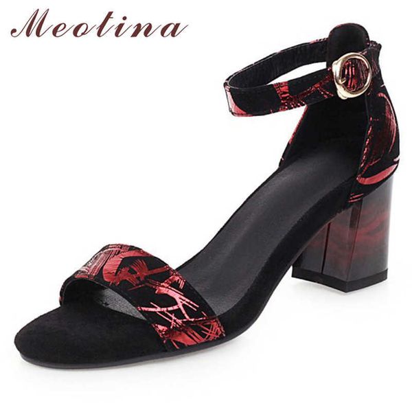 

meotina shoes women ankle strap high heel sandals buckle thick footwear ladies summer fashion sandals female black large size 210608