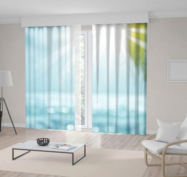 

curtain & drapes palm leaf sun lights reflection on sea tropical beach summer vacation po green blue