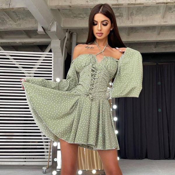 

casual dresses chiffon slash neck mini dress women summer beach vacation long sleeve corset bandage party pink, Black;gray