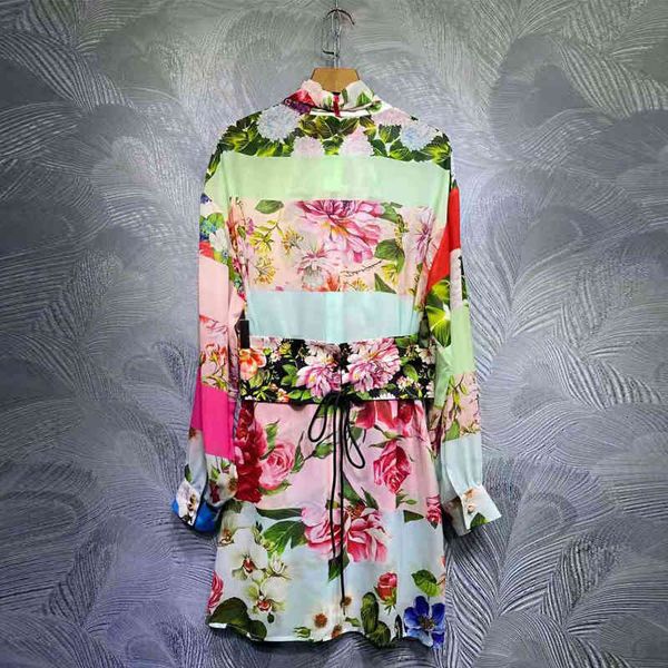 

dress seqinyy ed loose stylish sicilia style spring fashion design feminine bow blooming flowers printing mini mesh belt, Black;gray