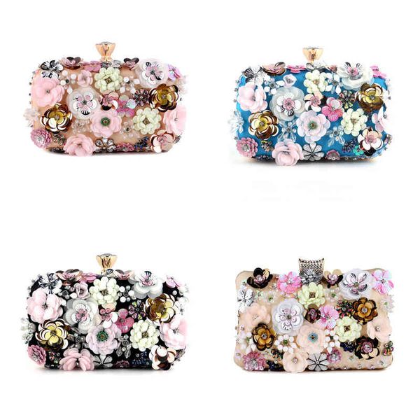 

nxy handbag women flower clutch evening bags wedding purses bridal party dinner bag rhinestones handmade style purse 0214