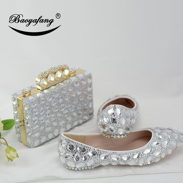 

dress shoes baoyafang silver crystal wedding and bags bride pointed toe shoe with matching sweet party 8cm pumps, Black
