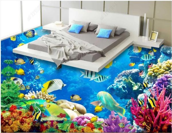 

wallpapers 3d flooring custom waterproof wallpaper pvc self-adhesive floor undersea world coral fish living room home decor for wall paper
