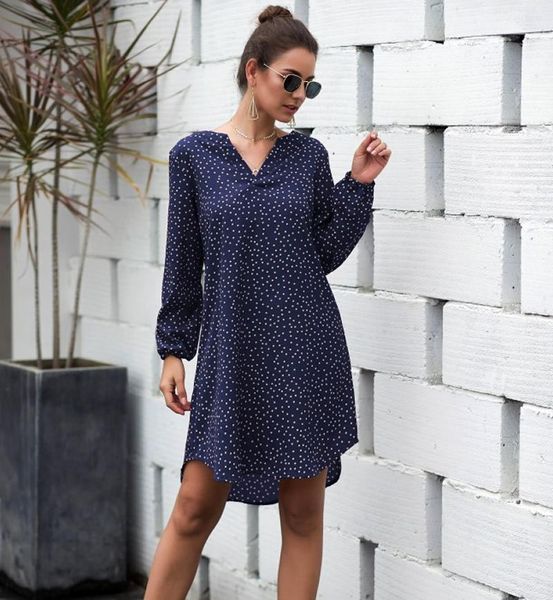 

casual dresses women's summer loose dot dress long sleeve polka shirt beach or ol ladies' plus size s-3xl 2021 vestidos, Black;gray