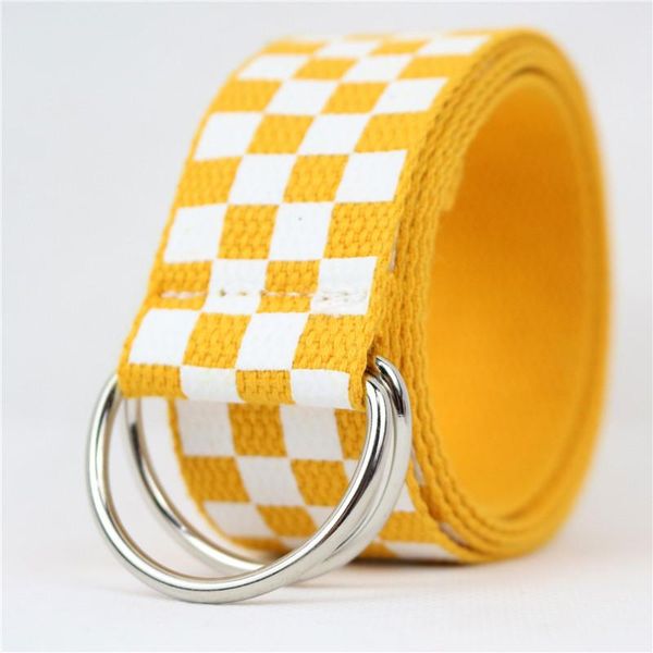 

belts tj-tianjun double ring buckle canvas lattice belt stripe woven student casual waistband women men jeans printing girdle tjz01, Black;brown
