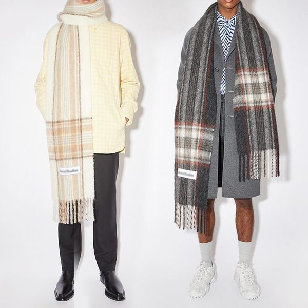 

scarves cashmere shawl in autumn and winter 2021 ac fashion colored chequered scarf warms students necks thicker shawls, Blue;gray