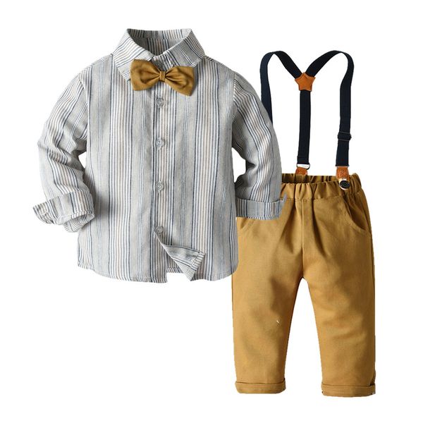 Детские комплекты одежды джентльмена для мальчиков, галстук-бабочка, полосатая рубашка, штаны, вечерние, свадебные, красивые для мальчиков, одежда