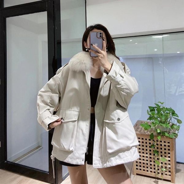 

women's fur & faux women real parka natural rex removable liner raccoon collar genuine jacket winter warm outwear, Black