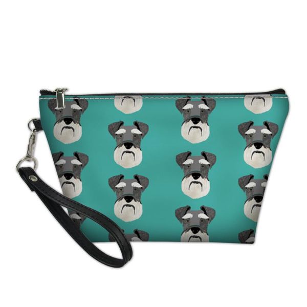 

school bags schnauzer casual women big make up case makeup bag 3d print female travel cosmetic fashion pu leather