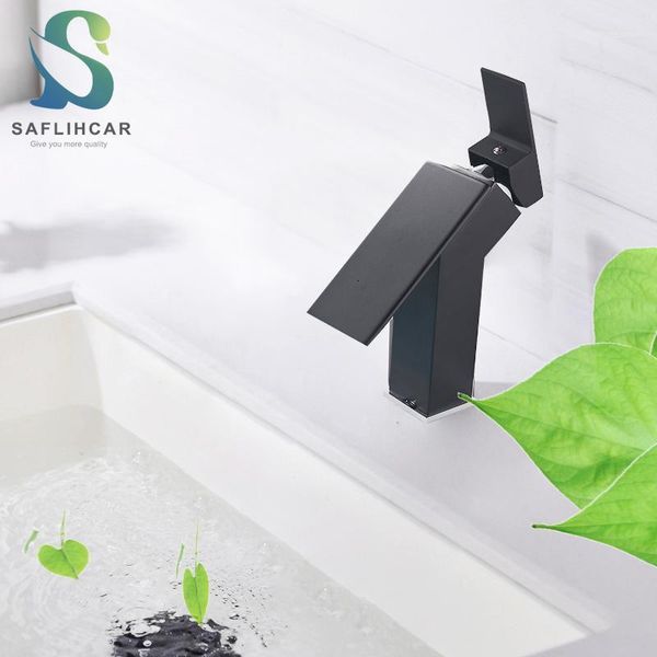 

matte black bathroom basin faucet contemporary waterfall spout gentle effluent and cold water mixer taps1