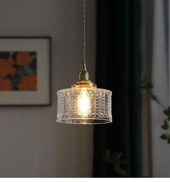 

pendant lamps american retro carved glass small chandelier bedroom bedside bay window balcony single head brass lamp