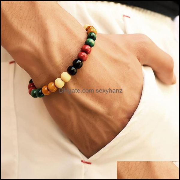 Perlen, Stränge Armbänder Mode Natürliche Holzperlen Wurzelchakra Schmuck Hip Hop Perlenarmband Buddha Wort Schmuck Für Männer Frauen Geschenk Spec