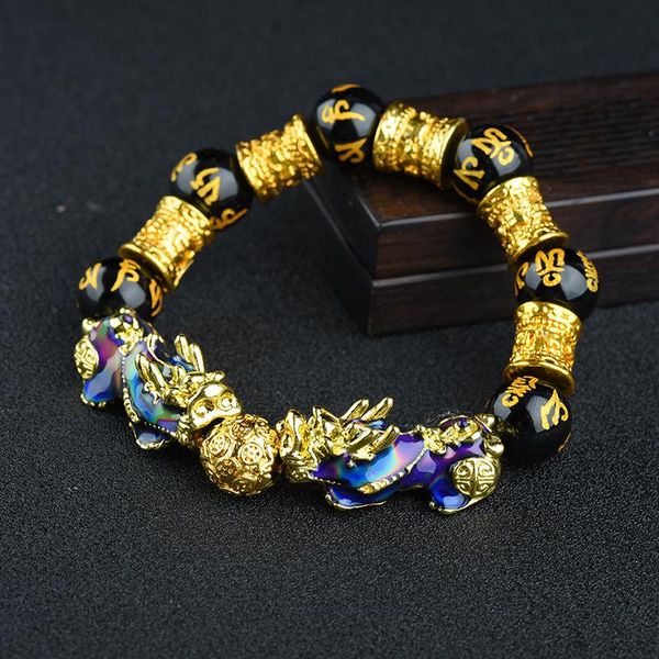 

beaded, strands pixiu guardian bracelet bring luck wealth beads strand bracelets chinese fengshui wristband lucky wealthy men women, Black