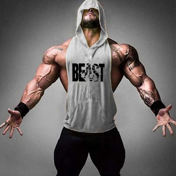 

men fitness hoodies tank sleeveless tee shirt male workout hooded vest waistcoat summer solid slim undershirt sportswear, White;black