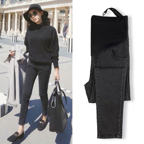 

maternity women's pants pregnancy skinny trousers denim like fabric elasticslim was thin pencil feet bottoms, White