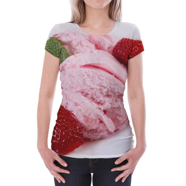 

women's t-shirt spring dessert pattern cute lady tshirt round neck short sleeved shirts quick drying clothes, White