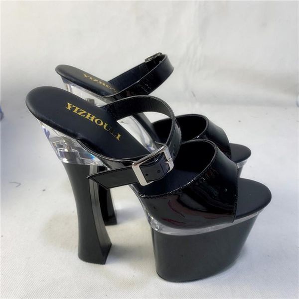 

female 7 inch high-heeled shoes open toe sandals two ways women 18cm fashion platform slippers buckle exotic high heel, Black