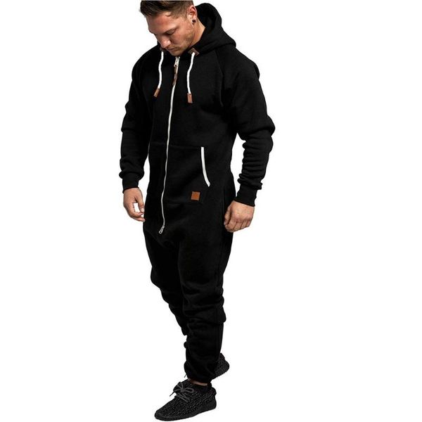 

men's pants men one piece sets jumpsuit 2021 autumn winter hooded fleece print casual clothing, Black