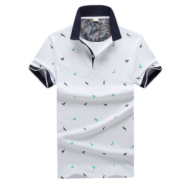 

fashion summer short sleeve polo shirt men cotton print slim casual polos breathable embroidery casual shirt mens clothing m-4xl 210707, White;black