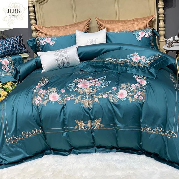 

bedding sets luxury chinese style flowers embroidery 100s egyptian cotton duvet cover bed linen fitted sheet pillowcases set 4/7pcs