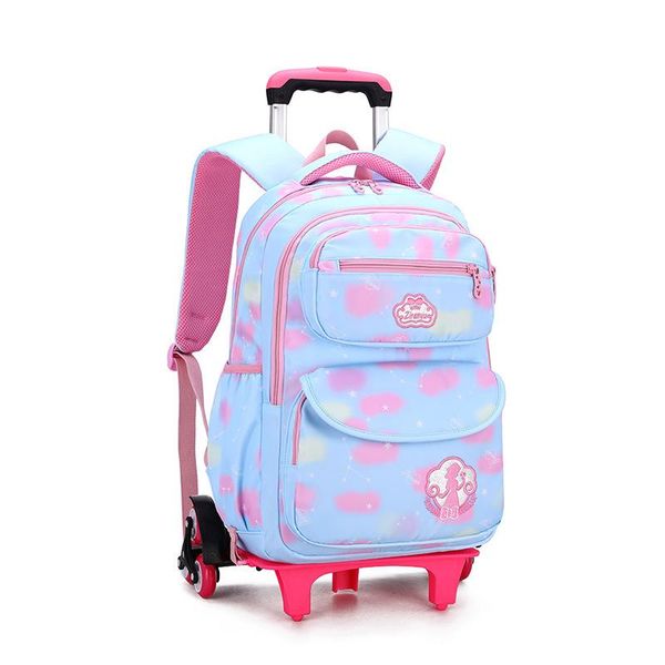 

kids wheeled trolley backpacks removable princess children school bags 3 wheels stairs girls schoolbags luggage book