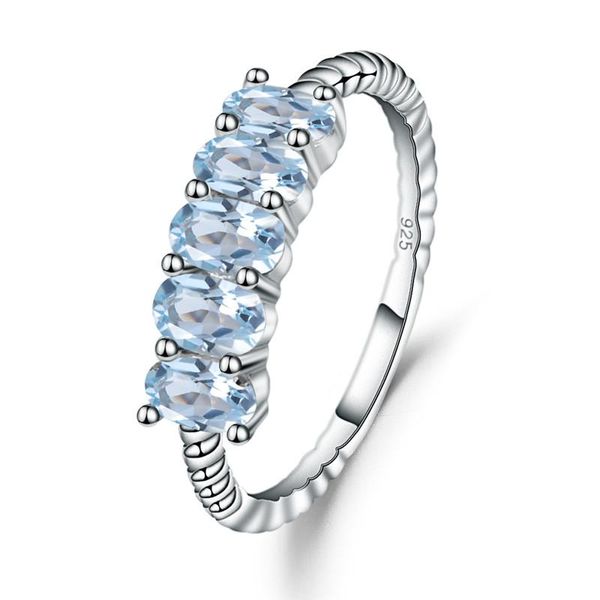 

cluster rings gem's ballet 1.47ct natural sky blue z gemstone wedding bands stackable ring for women 925 sterling silver fine jewelry, Golden;silver