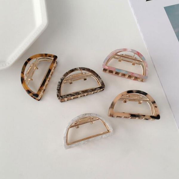 

geometric acetate hair claw clamps for women semicircle alloy hairpin barrettes tortoiseshell leopard hairclip girl hair accessories, Slivery;golden