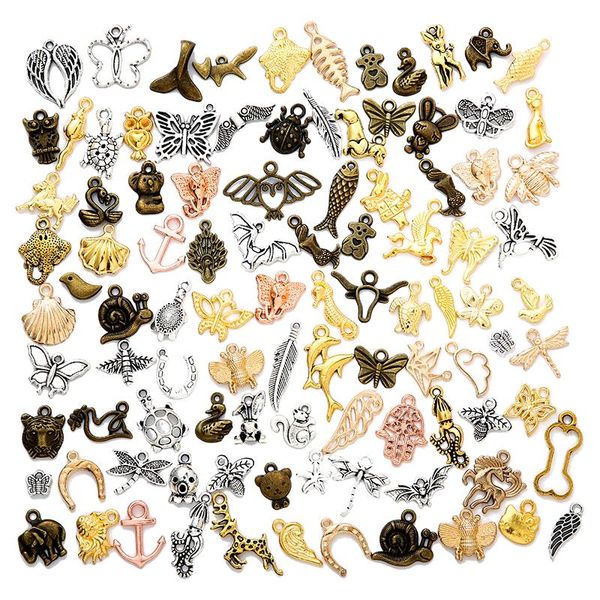 

charms 100 pcs mix metal zinc alloy animal tortoise bat fit jewelry pendant for diy necklace bracelet making findings, Bronze;silver
