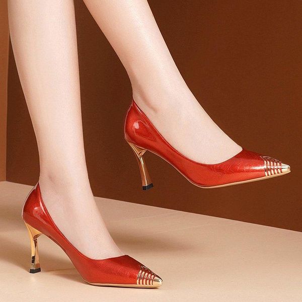 

dress shoes luxury wine red party women's pumps spring elegant pointed toe thin heels 8 cm office lady mix color pu single, Black