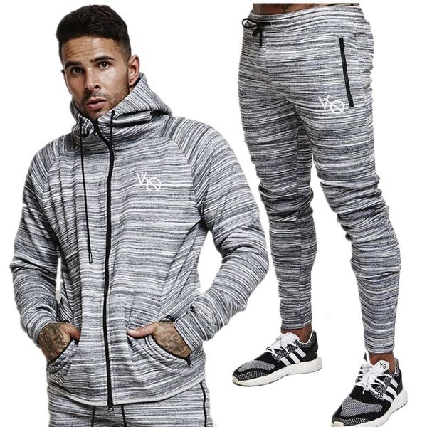 

men's tracksuits men running gym sportswear fitness body building mens hoodies+pants two piece set male clothing sport suit bij3, Gray