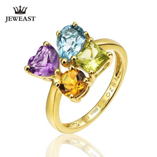 

cluster rings enzo natural z/peridot/citrine/amethyst 18k pure gold 2021 selling ring shape for woman genuine jewelry, Golden;silver