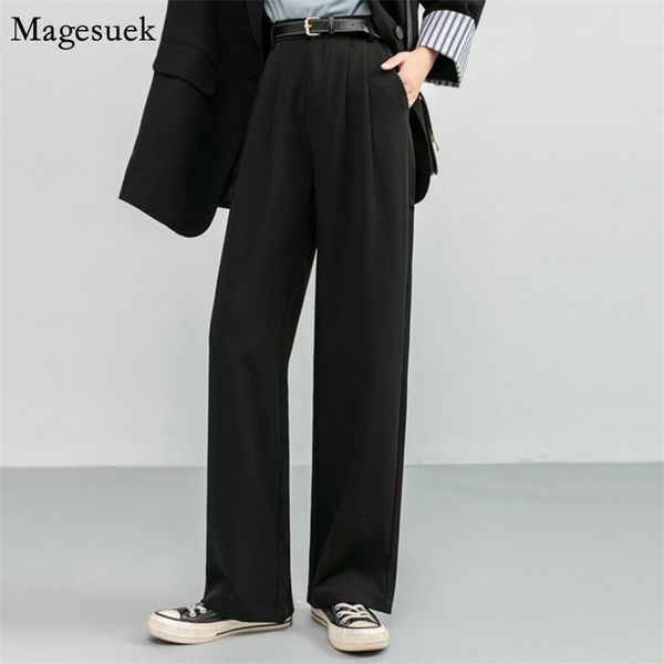 

autumn casual wide leg pants women straight loose high waist zipper solid slim trousers mujer pantalones 10999 210512, Black;white