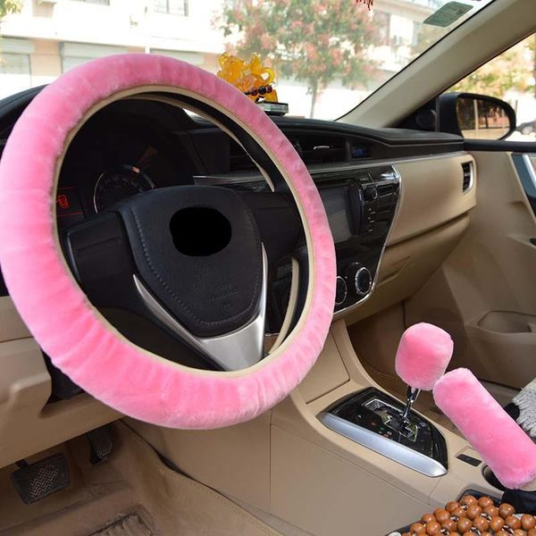 

steering wheel covers plush automobile protective cover, universal gear handbrake, three piece skin, interior accessories.