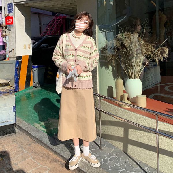 

knits cherry sweet school girl lovely v-neck petal hollow knitted sweater women cardigan knit, White