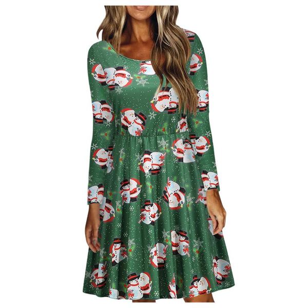 

casual dresses fashion design women's long-sleeved o neck christmas snowmen print mini dress autumn winter daily, Black;gray