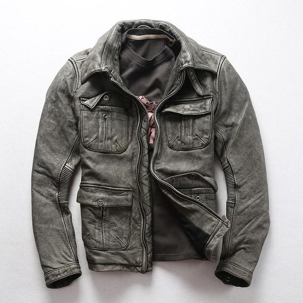 

men's leather & faux 2021 dhl autumn spring genuine jacket locomotive vintage coats 100% soft thick cowhide, Black