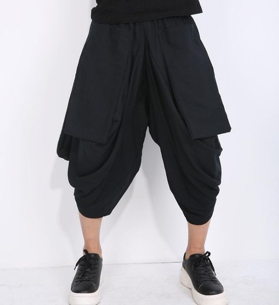 

m-6xl 2021 spring men's fashion custom personalized low block pants loose large size wild pure casual bloomers, Black
