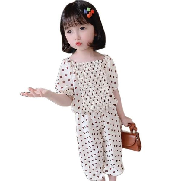 

clothing sets vidmid baby suit chiffon summer kids girls' anti mosquito pants short sleeve exotic lovely two-piece p5243, White