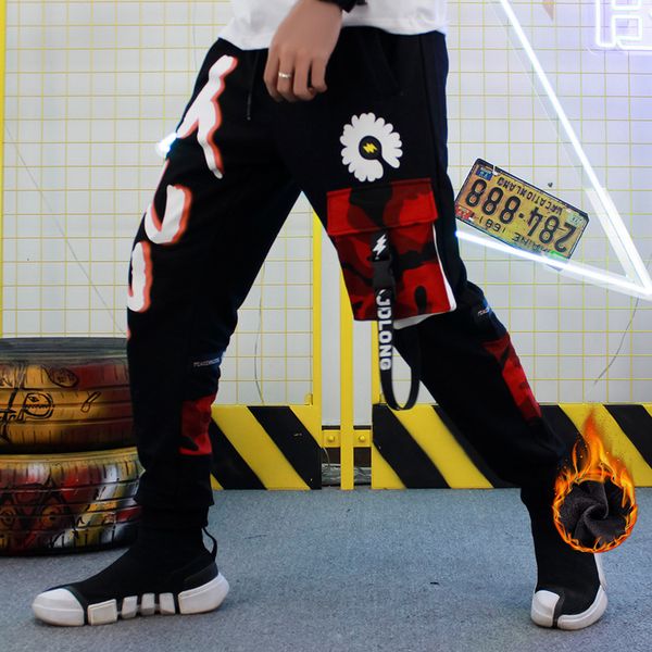 

pants trousers functional overalls men's fashion brand plush in 2021, Black